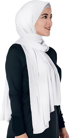 Lina & Lily Non-see-through Premium Jersey Maxi Hijab Head Scarf Wrap for Muslim Women (White)