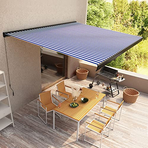 INLIFE Tenda da sole a cassette manuale, 450 x 300 cm, blu e bianco, 2707-2707