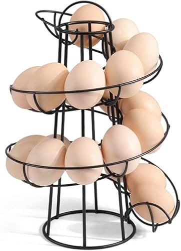 FIYSON Organizador de huevos para 12 huevos, organizador de huevos, antideslizante, cesta de huevo en espiral, rango de huevo, etc. Caja de huevo de metal negro, 24x9.8 cm