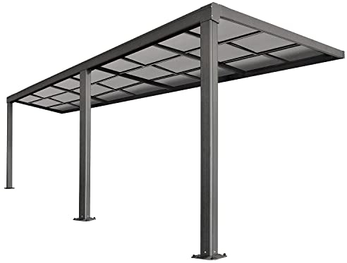 Juskys Terrassenüberdachung 6x3 m mit Schiebedach - Terrassendach aus Aluminium mit Doppelstegplatten - wetterfeste Überdachung mit UV-Schutz - Grau