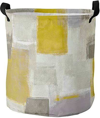 Wäschesäcke Abstrakte Doodle Ombre Ölfarbe Sommer Gelb Grau Moderne Geometrie Praktisch Wäschesammler Oxford-Stoff Wäschebox 34X42Cm Für Schlafzimmer Kleidung Waschküche