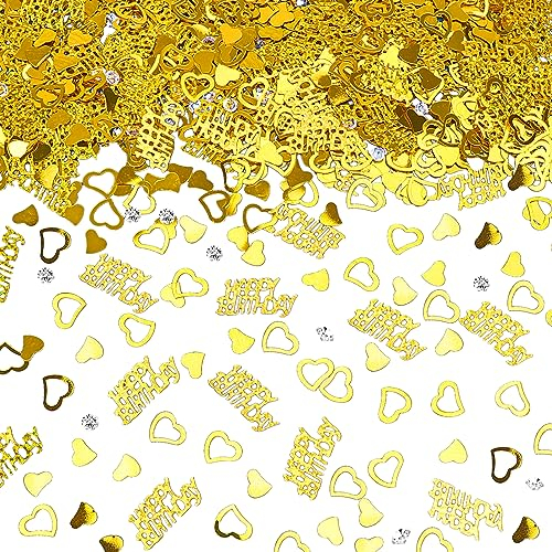 GoldRock Herzen Happy Birthday Konfetti Gold, Tischdeko, Streudeko für Frau Mann, Goldene Confetti für Geburtstagsdeko, Luftschlangen, Happy Birthday Deko