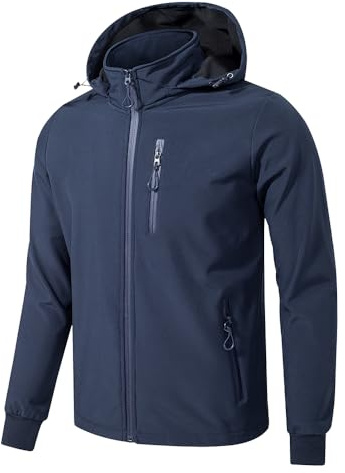 TONY BACKER Giacca Jacket Uomo In Softshell Impermeabile Antivento con Cappuccio Giubbotto Caldo Per Trekking Casual 6860 (IT, Testo, M, Regular, Regular, BLU-60)