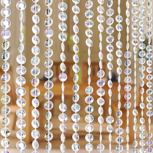 Boshen Cortina de Cuentas de Cristal de 3 x 6.5 pies, 36 hebras de Cuentas acrílicas Transparentes, Divisor de habitación, Cuentas iridiscentes de Corte de Diamante para Puerta, decoración de Fiestas