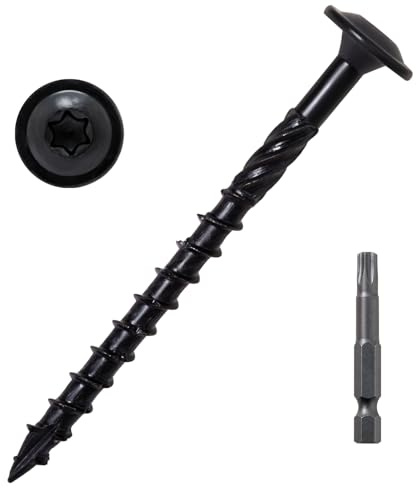 LIONMAX Lag Screws 3 Inch, Structural Wood Screw #14 x 3, 50-PCS Heavy Duty Construction Screw, Rust Resistant, Washer Head, Black Coated Exterior Wood/Lag/Timber Screws, Star Drive with Bit