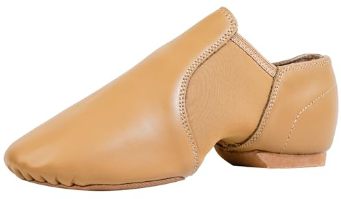 flexdans äkta läder moderna jazzskor, slip-on jazzdansskor för kvinnor och män dansskor, Brun, 1.5 Little Kid