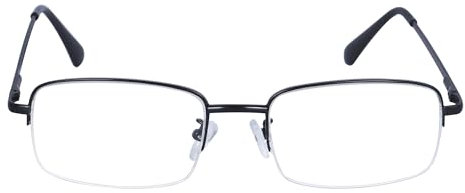 JoXiGo Half Frame Reading Glasses for Men Women Metal Rectangular Frame Spring Hinge + Glasses Strap,Black +1.5