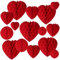 15 Pcs Red Paper Honeycomb Heart and Round Hanging Balls - Valentines Decoration Kit With Pom Poms for Romantic Wedding, Anniversary Party Decors