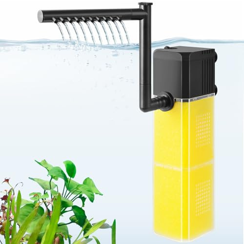 FEDOUR 8W 16W Filtre Immersible pour Aquarium, Filtre Interne de Bassin à Poissons Silencieux avec Barre de Pulvérisation, Puissant Filtre pour Aquarium de 15-300 L(16W pour 90 – 300 litres)