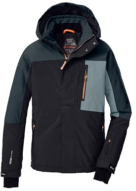killtec Skidjacka för pojkar/funktionell jacka med huva och snöfall KSW 200 BYS SKI JCKT, svart blå/nattblå/rökblå/mörk orange, 176, 43466-000