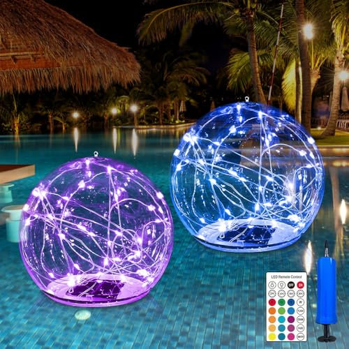 IXYHKB Boule Lampe Flottante Piscine Solaire, 2 Pièces 34cm Boule Lumineuse Piscine Flottante Solaire, 16 RGB Lampe Flottante Sphère Lumière, Lumière de Spa à LED pour Extérieure Jardin Fête Terrasse