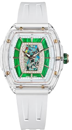 TSAR BOMBA Relojes de pulsera para mujer, cristal de zafiro, movimiento de cuarzo suizo, con goma de flúor, diseño clásico de tonneau, luminoso, resistente al agua hasta 30 m, hermosos regalos para