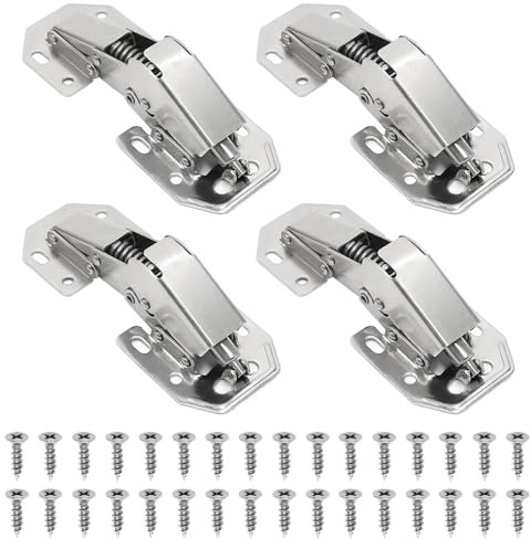 Aoyswuz 4 Stück Groß Schrank Scharniere 112 * 43 mm Aufschraubscharnier Softclose mit Hydraulische Dämpfung Topfscharnier für Kleine und mittelgroße Türen (mit Scharnierschrauben)