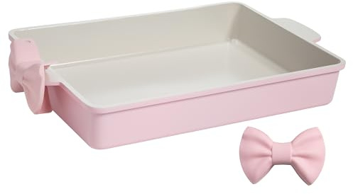 Paris Hilton Heavy Duty Non-Stick Roasting Pan Set with Silicone Handles, 13 x 9, Pink
