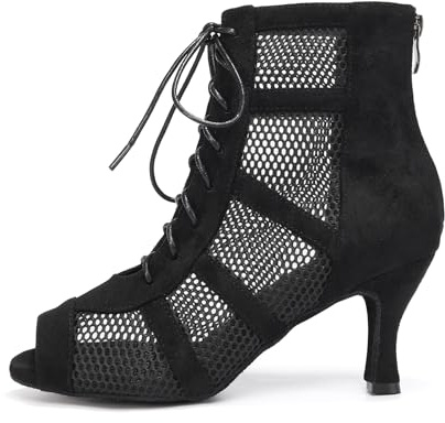 AOQUNFS Stivali da Ballo Latino Americano Donna Tacco Stivaletti da Ballo da Salsa Tango Bachata Samba Pratica and Performance,L446-7.5-Nero,EU35