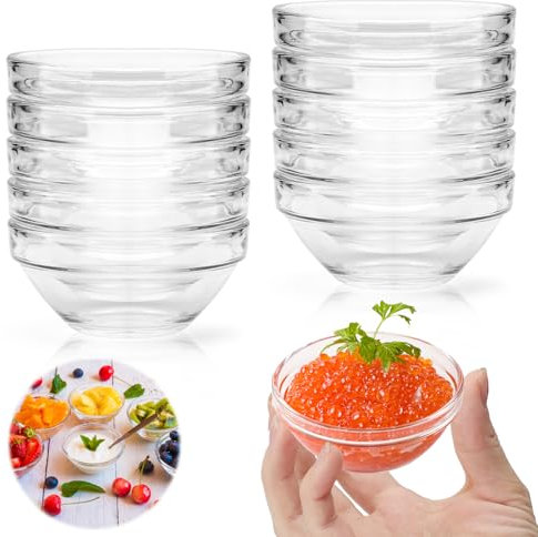 UOCAI 10 Piezas Cuencos Aperitivos, Vasitos para Aperitivos, Mini Cuencos para Salsas Platos para Aperitivos Cuencos de Cristal Adecuado para Salsas Postres Snacks Frutas Sushi 75 Ml
