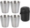 HFMYGS 4 Stück Schnapsbecher Edelstahl, Tragbar Metallbecher mit Leder-Tasche, Klein Edelstahl Becher, Stapelbare Trinkbecher Edelstahlbecher für Camping, Wandern, Picknick