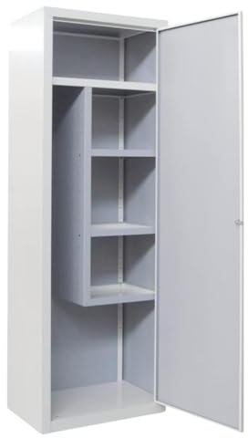Armadio Portascope in Metallo Preverniciato con Serratura e Chiave - Dimensioni L60 x P40 x H180 cm – Colore prev. Bianco-Grigio - Fornito di Kit di Montaggio e QR code per Video Istruzioni
