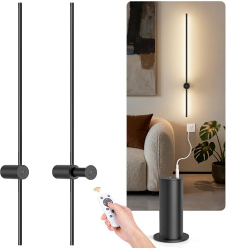 NIORSUN Battery Operated Wall Sconce Set of 2, 39 Inch Wireless Wall Sconces with Remote, 3 Color Dimmable Rechargeable Wall Lights, 360° Rotate Detachable Sconces Wall Decor for Bedroom Living Room