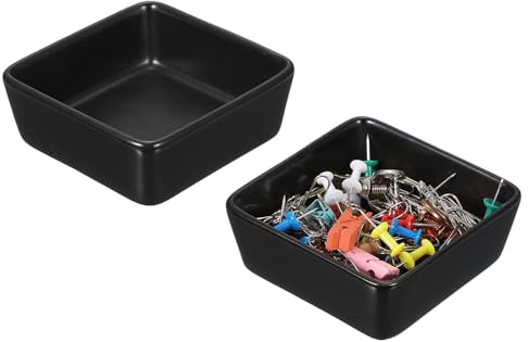 PATIKIL Square Paper Clip Holders, 2 Pcs Ceramic Clip Dispenser Organizer Desk Organizer Accessories for Office Desktop Decor Bobby Pin Binder Paper Clamp, Black