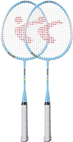 TIKATARER Bádminton Racket, 2 Piezas de Aleación de Aluminio Niños de Dibujos Animados de Bádminton Raqueta de Raquetas de Set sin Diseño Angular Badminton Set para Que los Niños Jueguen (Blue)