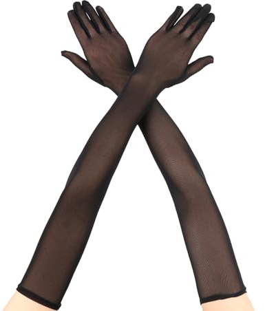Cuixia Long Black Sheer Gloves, Long Gloves for Women, Black | Stretchy Nylon Fabric Is Breathable, Intricate Lace Adds Vintage Charm, Suitable for Opera and Halloween Costumes