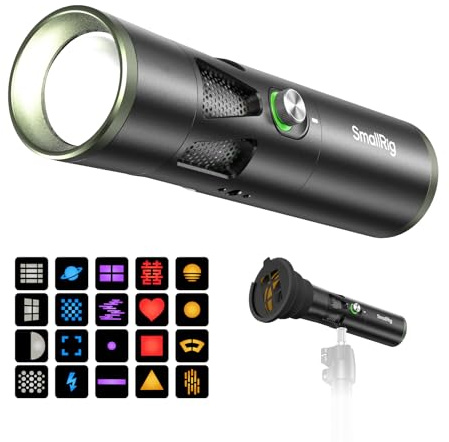 SMALLRIG RF20C Tragbare LED-Fototaschenlampe, 20W Dimmbare 5-Farben-Füllleuchte, CRI 97+, TLCI 99+, 10000mAh Zoom-Videoleuchte mit Gobos und Silikon-Gobohalter für Video, Content-Ersteller - 5335