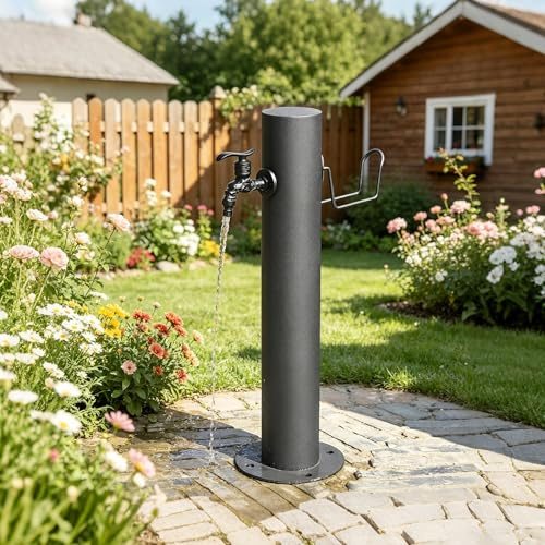 Colonne d’Eau de Jardin Autoportante avec Robinet, Acier Inoxydable 304, Colonne d’Eau avec Entrée Latérale/Bas Support de Tuyau pour Pelouse(50 * 10.5cm/19.7 * 4.1in)