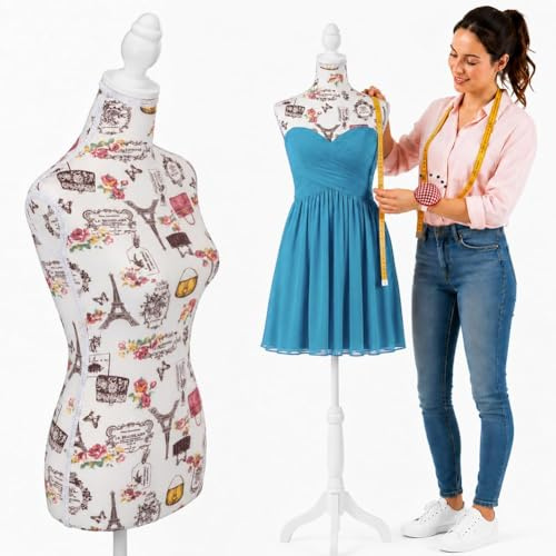 Manichino Busto Sartoriale Femminile Da Sarta Per Capi Di Sartoria Abbigliamento Tailleur Torso Da Donna Altezza Regolabile Per Vetrine Con Treppiede Struttura In Legno 42 x 170cm (Colour Paris)