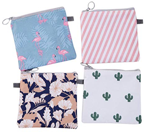 4 Stücke Damenbinde Tasche Sammeln Taschen für Frauen Mädchen (Kaktus, Flamingo, , Streifen, 1 Stück)