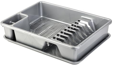 Engelland Abtropfgestell, Abtropfgitter, Farbe: Silber-Grau, Geschirrständer, Küche, Abtropfschale, Geschirrkorb, Abtropfkorb, aus Kunststoff, für bis zu 9 Teller, L 38,5 x B 28,5 x H 8,5 cm