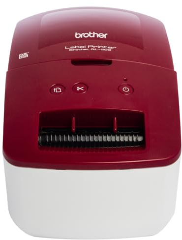 Brother QL-600R Label Maker, USB 2.0, Address Label Printer | Desktop, Up to 62 mm Wide Labels, Amazon Exclusive, UK Plug