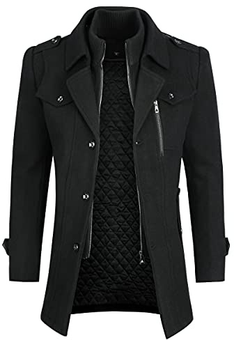 YOUTHUP Cappotti per Uomo Giacche di Lana Elegante Trincea Cappotto Invernale Regular Fit, Nero-spesso, M