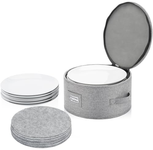 China Storage Container for Dinner Plate - 11.5 W x 7 H - Includes 12 Felt Dividers. Hard Shell and Stackable with Padded Interior