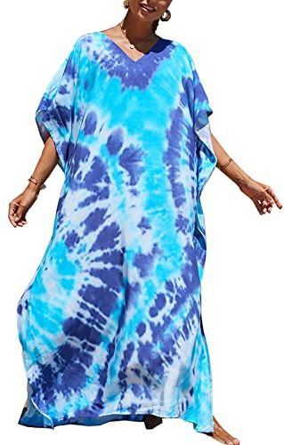 L-Peach Femmes Boho Kaftan Longuewear Nuit Surdimensionné Vêtements de Détente Robes Plage Couverture Sarong