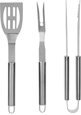 I LOVE BBQ - Conjunto de Utensilios para Barbacoa - Juego de 3 Utensilios de Acero Inoxidable para Barbacoa/Plancha - Material: 1 Placa, 1 espátula, 1 Pinza - Longitud: 40 cm