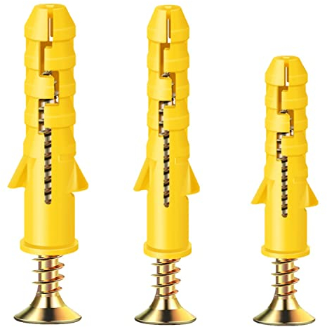 100 Pcs Screws and Wall Plugs Set,Masonry Brick Concrete Fixings Plugs Assortment Kit,Rawl Plugs and Screws in Compartment Box,Zinc Galvanized 3 Different Size.