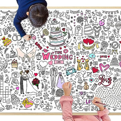 Kesote Nappe à Colorier Mariage 70x100cm Jeux Mariage Enfants | Coloriage Géant en Papier avec 80 Motifs et Jeux (Labyrinthes, Sudoku), Animation de Table , Cadeau d'Invité Ludique