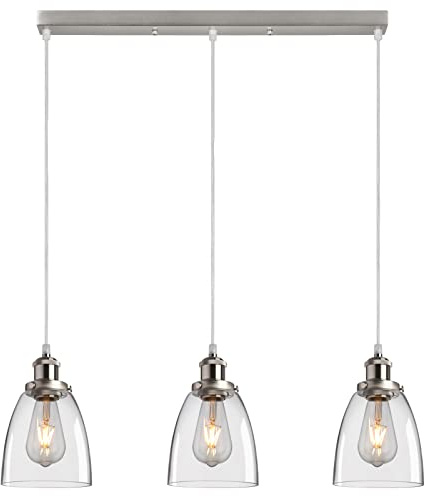 FORCOSO 3-Light Glass Pendant Lights, Modern Ceiling Pendant Light Fixtures with Glass Lampshade, Adjustable Height Industrial Hanging Lamp for Loft Kitchen Island Dining Room (Brushed)