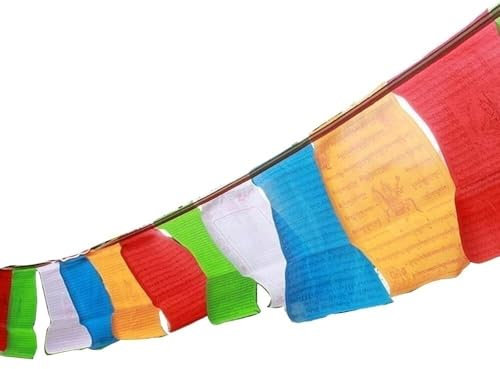 Bandiere di preghiera for esterni, decorazioni tibetane, bandiere di preghiera tibetane su corda lunga - 20 bandiere - Lunghezza totale della corda circa 11 m, ogni bandiera misura circa 55 * 56 cm