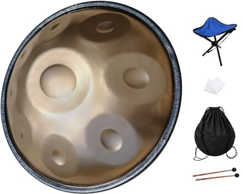 GLADFRESIT Handpan Gold Performer 18inch 9 Notes 440HZ in G Minor mit Handpan-Ständer, Handpan-Tasche, strapazierfähigen Schlägeln und staubfreiem Tuch (Gold, 9-440Hz)