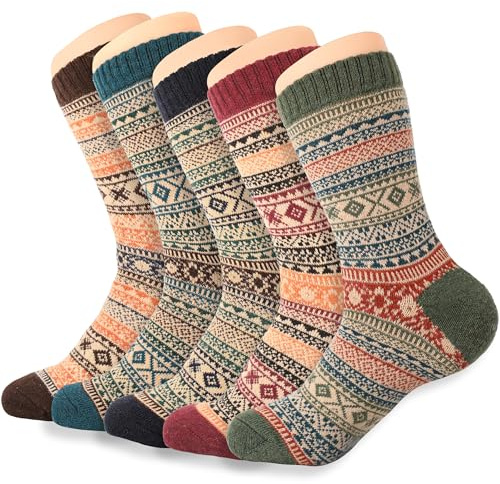 LOCONHA wool socks for women 5 Pairs Winter Warm Thick Knit Cabin Socks