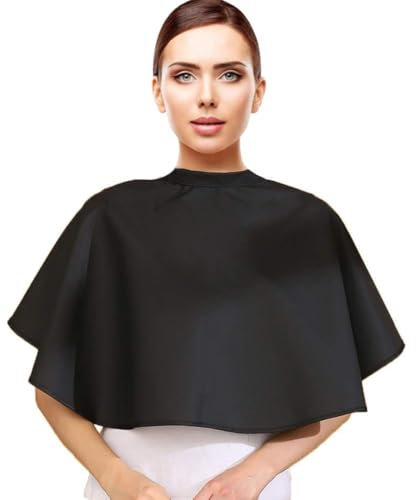 WeddHuis Cape Imperméable pour Maquillage Coiffure, Blouse Courte pour Salons de Beauté, Tablier de Coiffeur, Protection pour Maquilleurs et Esthéticiens (Noir)