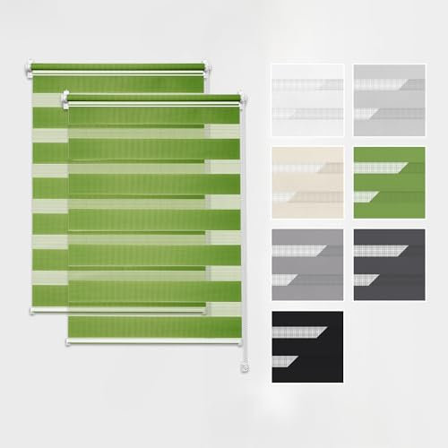Estika Doppelrollo Klemmfix ohne Bohren, 2 Stück im Set – Breite: 50 cm – Höhe: 150 cm – Farbe: Grün – Jalousie für Innenfenster, Duo-Rollo, Fensterrollo innen