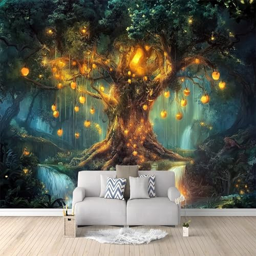 Papier Peint de Photo Cascade De Grand Arbre Fantastique 200x140 cm Papier Peint Panoramique Papier Peint intissé Murale Pour Chambre De Fille, Garçon, Chambre De Bébé Salon Chambre Décor