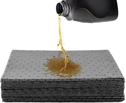 Ranjaner Oil Absorbent Pads, 9.84 x 12.99 Oil Spill Mat Automotive Water Absorbent Mat, Universal Oil Absorbing Sheets Liquid Pads for Protecting Home Garage Basement (Size:50 Pcs)