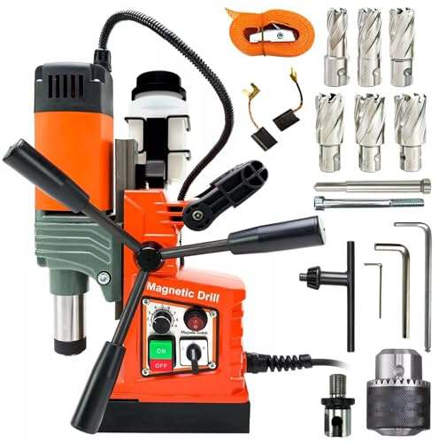Magnetic Drill Press, 1400W Mag Drill Press with 2 Dia. 2922lbf/13000N Mag Force, 810 RPM Electric Drilling Machine with Stepless Speed & Reversible Direction for Metal Surface & Home Improvement