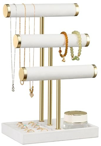 Josmimic 3 Tier Bracelet Holder Display - Detachable T Bar White Velvet Bracelet Holder, Jewelry Holder Organizer for Bracelet, Necklace, Watches, Rings