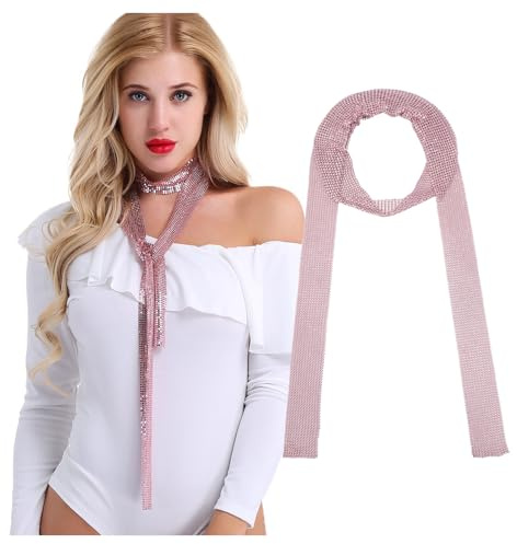 JK Home Foulard Paillette Métal Femme Echarpe Longue Etroite Cravate Brillante Couleur Uni Cosplay Carnaval Costume Mariage #A Rose Gold