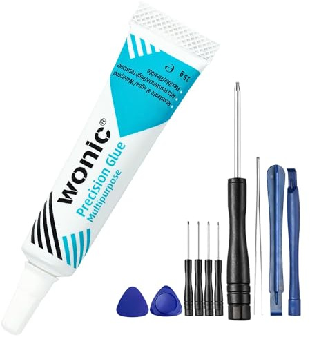 WONIC® Precision Glue | colle spéciale téléphone pour remplacement d'écran | flexible | resistant à l'eau | anti-vibrations | pointe en méta (1 Tube + Kit de 12 pièces)